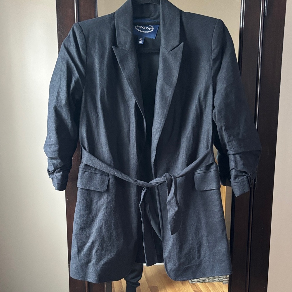 Scoop NYC Black Longline Belted Blazer
